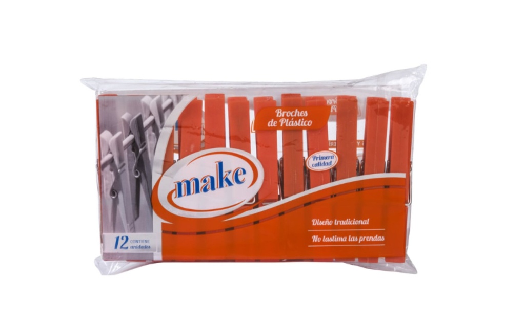 BROCHE ROPA PLASTICO x 12 u.  "MAKE"