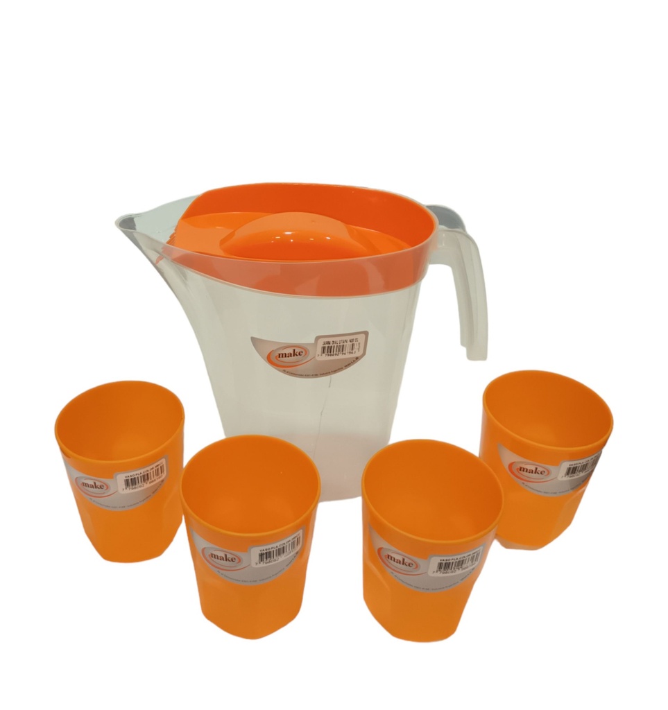 JUEGO JARRA + 4 VASOS NARANJA "MAKE"