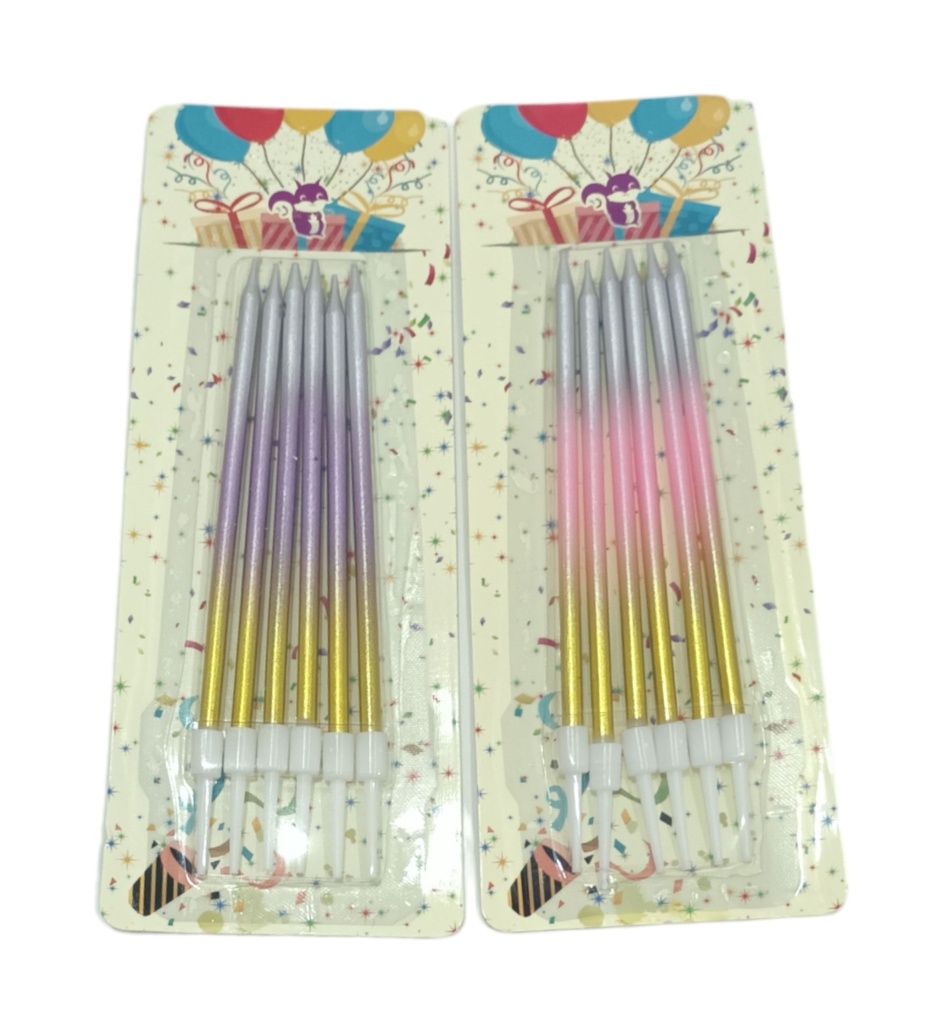 VELAS CUMPLEAÑOS DEGRADE 13 cm x 6 un.