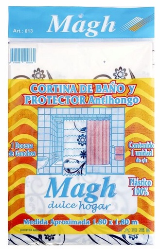 [M013] CORTINA DE BAÑO CON PROTECTOR Y GANCHOS "MAGH"  